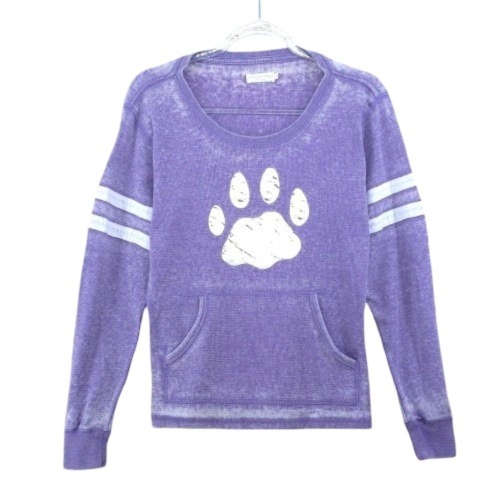 Coconut Creek Paw Print Waffle Knit Long Sleeve Top Womens S